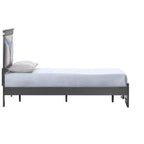 Lit plateforme double avec cadre en bois gris anthracite et tête de lit à LED