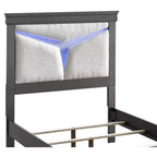 Lit plateforme double avec cadre en bois gris anthracite et tête de lit à LED