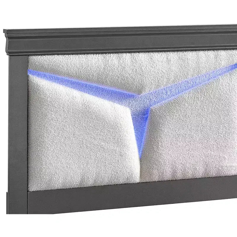 Lit plateforme double avec cadre en bois gris anthracite et tête de lit à LED