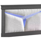 Lit plateforme double avec cadre en bois gris anthracite et tête de lit à LED