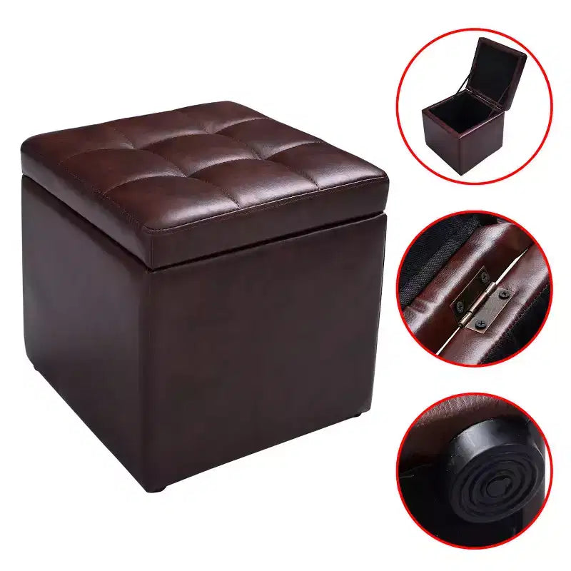 Cube Ottoman Pouf Boîte de Rangement Siège de Salon Repose-Pieds