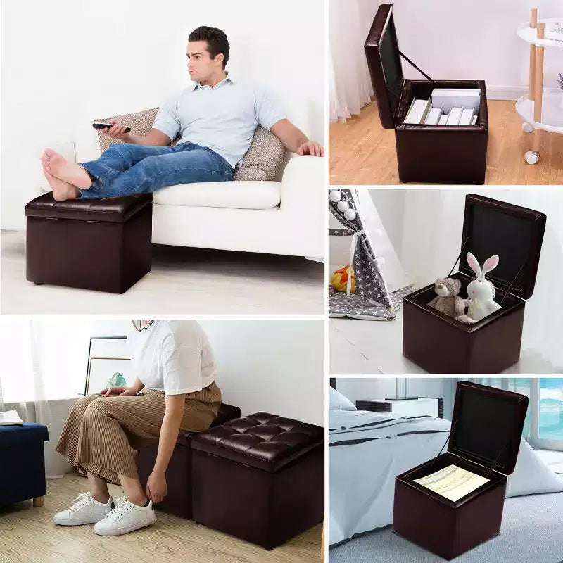 Cube Ottoman Pouf Boîte de Rangement Siège de Salon Repose-Pieds