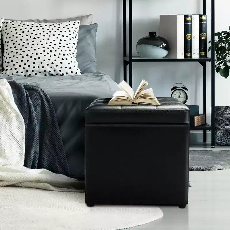 Cube Ottoman Pouf Boîte de Rangement Siège de Salon Repose-Pieds