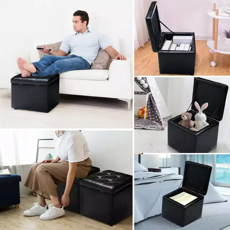 Cube Ottoman Pouf Boîte de Rangement Siège de Salon Repose-Pieds