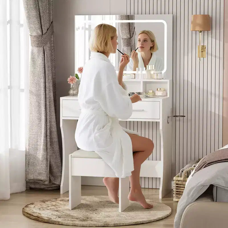 Coiffeuse avec miroir LED Coiffeuse de maquillage moderne