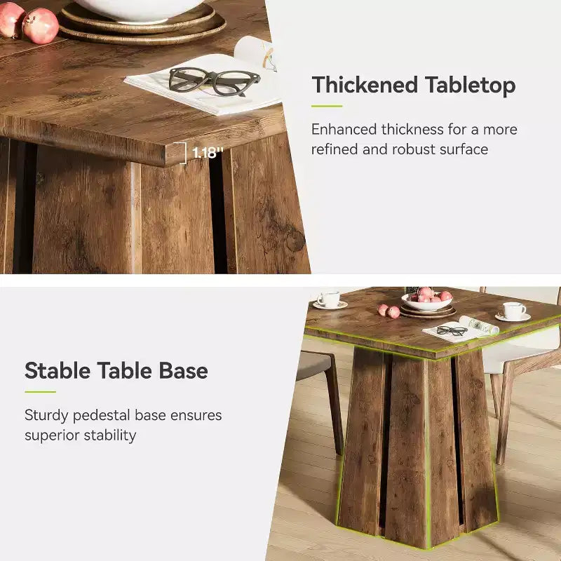 Table à manger carrée en bois, style ferme, pour cuisine