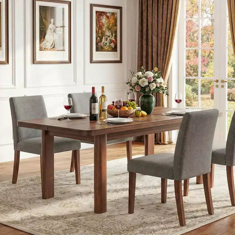 MAYEERTY 63 Brown Farmhouse Dining Table 4-6 Person Easy Assembly Rectangular Kitchen Table