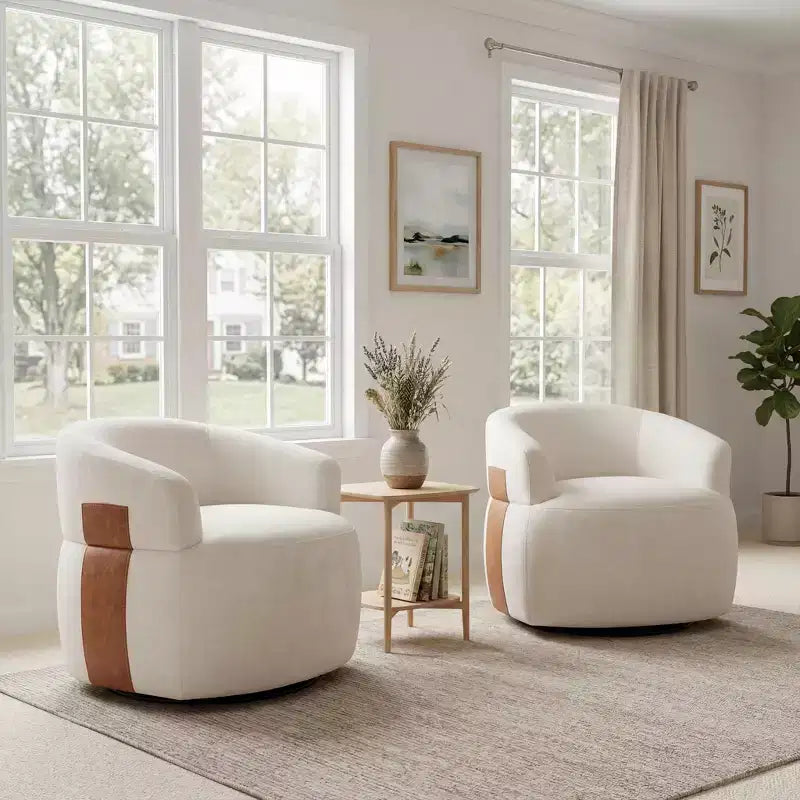Chaises pivotantes à 360° modernes en bois avec revêtement en tissu bouclette