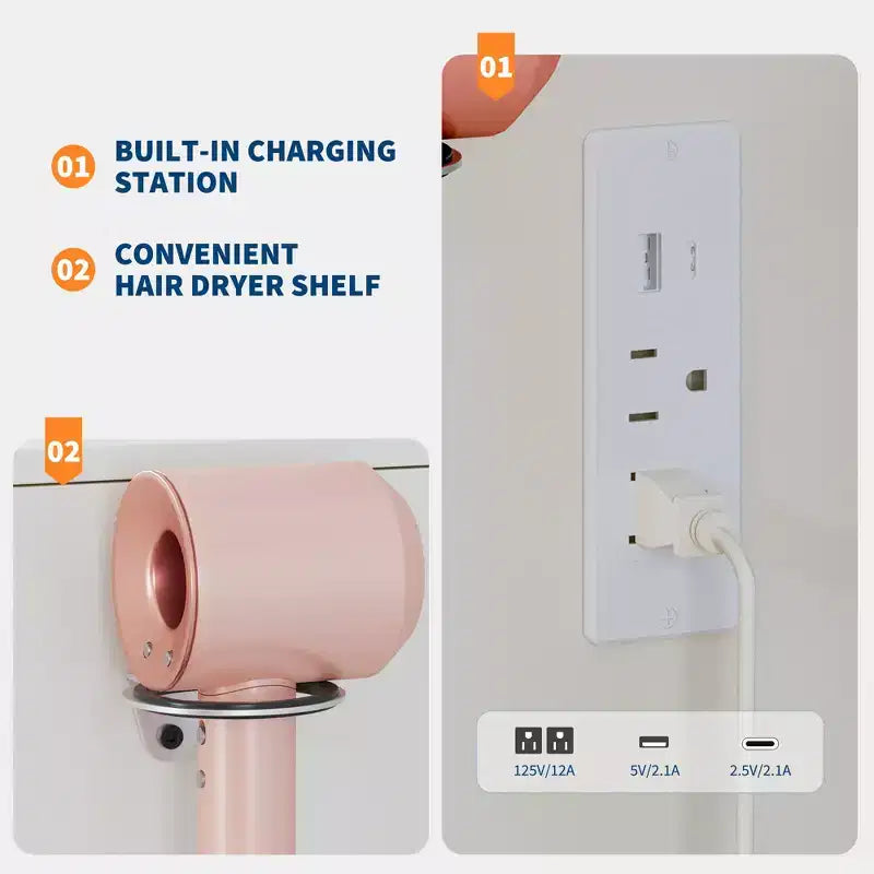 Coiffeuse avec miroir LED 3 modes d'éclairage et recharge