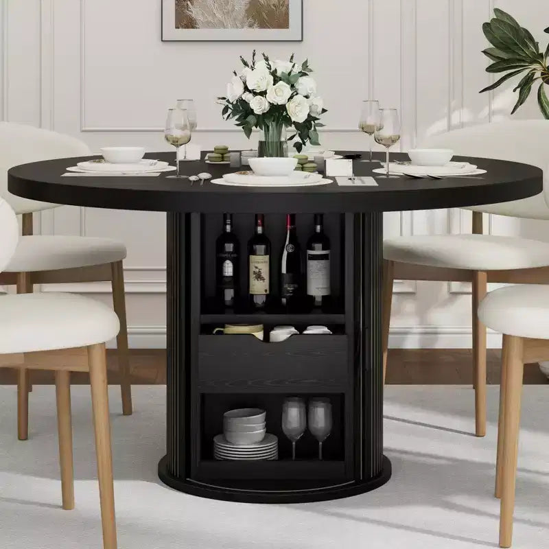 COZONY 47 Round Dining Table with Storage Farmhouse Kitchen Table for 4-6 Circle Table with Shelf and Drawer for Dining Room