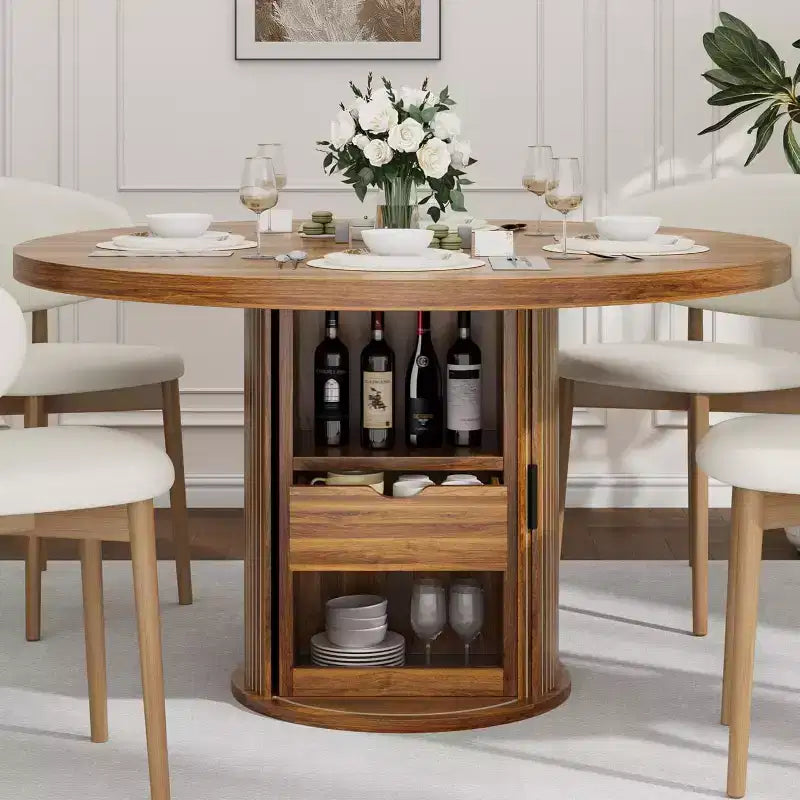 Table à manger ronde avec rangement Table de cuisine de ferme Table ronde