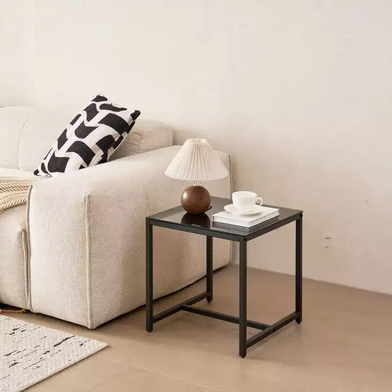 Black MDF Nightstand with Metal Legs Modern Side Table for Bedroom