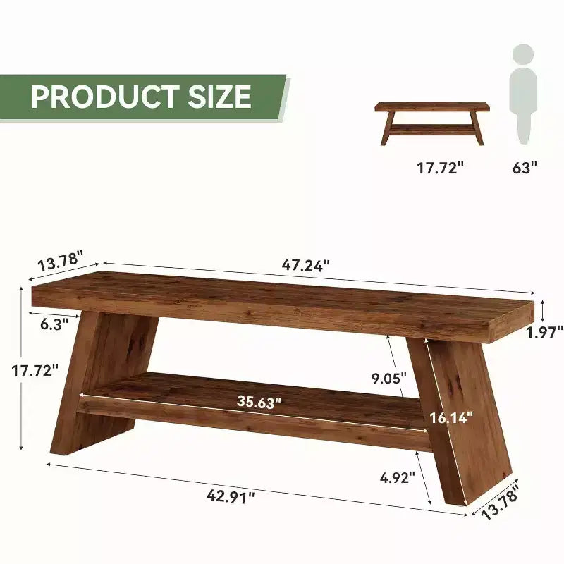 Banc d'entrée à 2 niveaux pour couloir, vestibule, assise en bois massif avec étagères ouvertes en bois