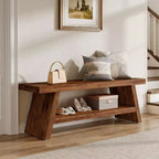 Banc d'entrée à 2 niveaux pour couloir, vestibule, assise en bois massif avec étagères ouvertes en bois