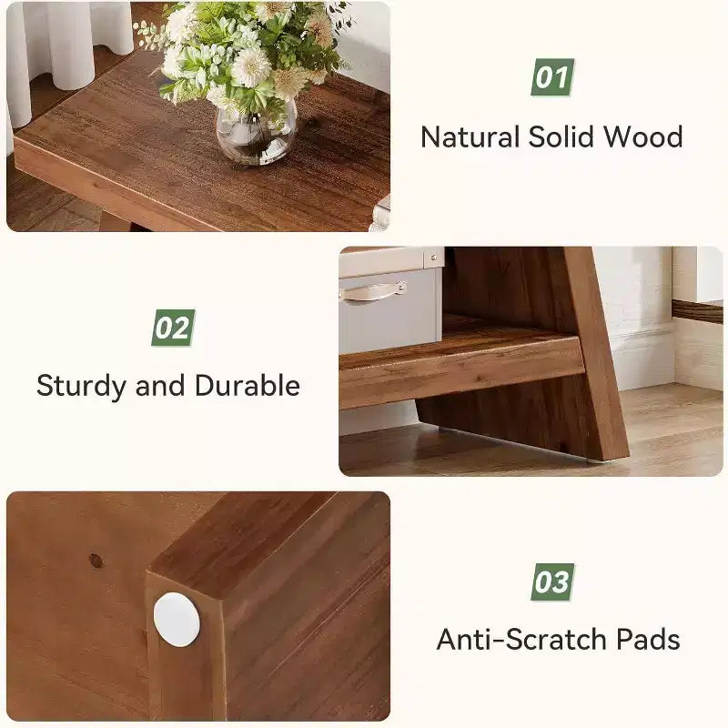 Banc d'entrée à 2 niveaux pour couloir, vestibule, assise en bois massif avec étagères ouvertes en bois