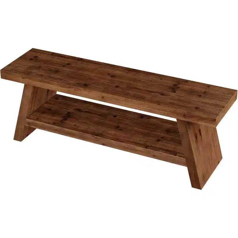 Banc d'entrée à 2 niveaux pour couloir, vestibule, assise en bois massif avec étagères ouvertes en bois