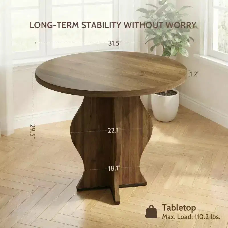Table à manger ronde en noyer pour cuisine de style rustique