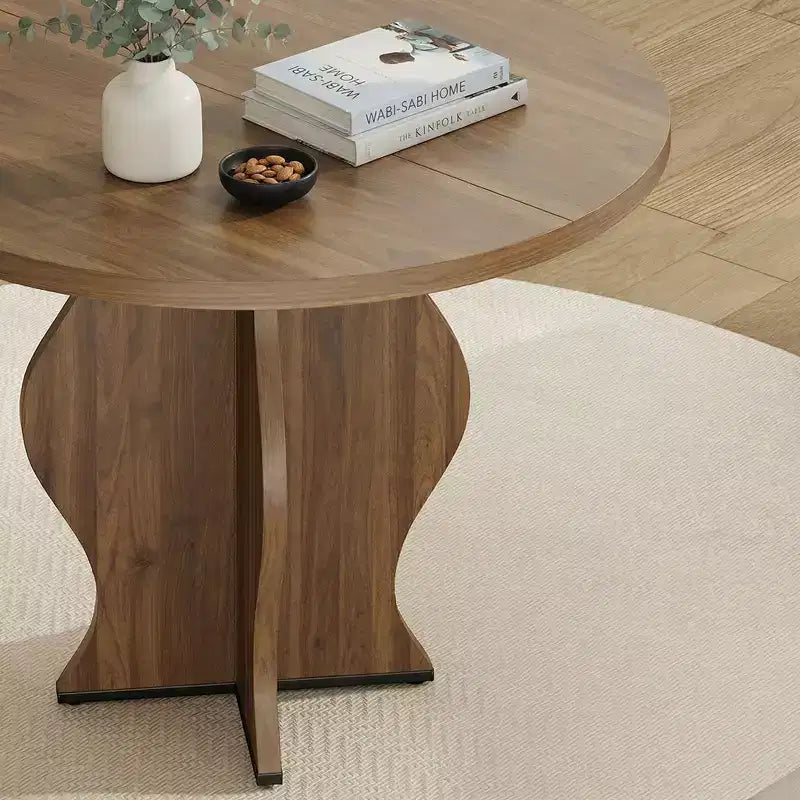 Table à manger ronde en noyer pour cuisine de style rustique