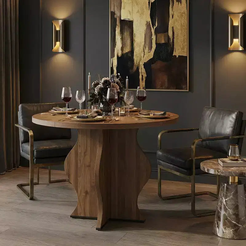 Table à manger ronde en noyer pour cuisine de style rustique
