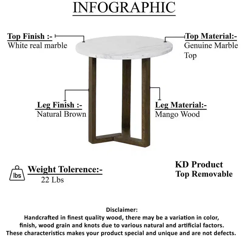 Table d'appoint ronde avec plateau en marbre véritable blanc