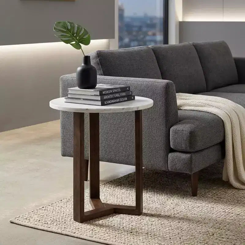 Table d'appoint ronde avec plateau en marbre véritable blanc