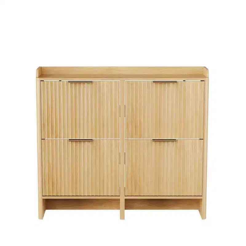 Meuble à chaussures à 4 portes abattantes avec déflecteur de dessus de table, style à lattes