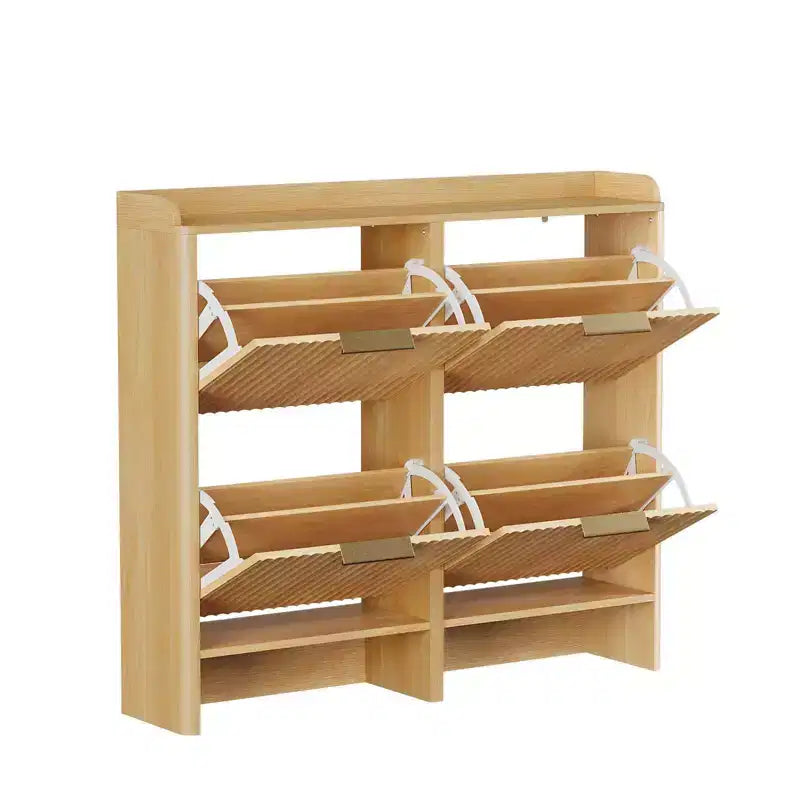 Meuble à chaussures à 4 portes abattantes avec déflecteur de dessus de table, style à lattes