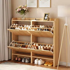 Meuble à chaussures à 4 portes abattantes avec déflecteur de dessus de table, style à lattes