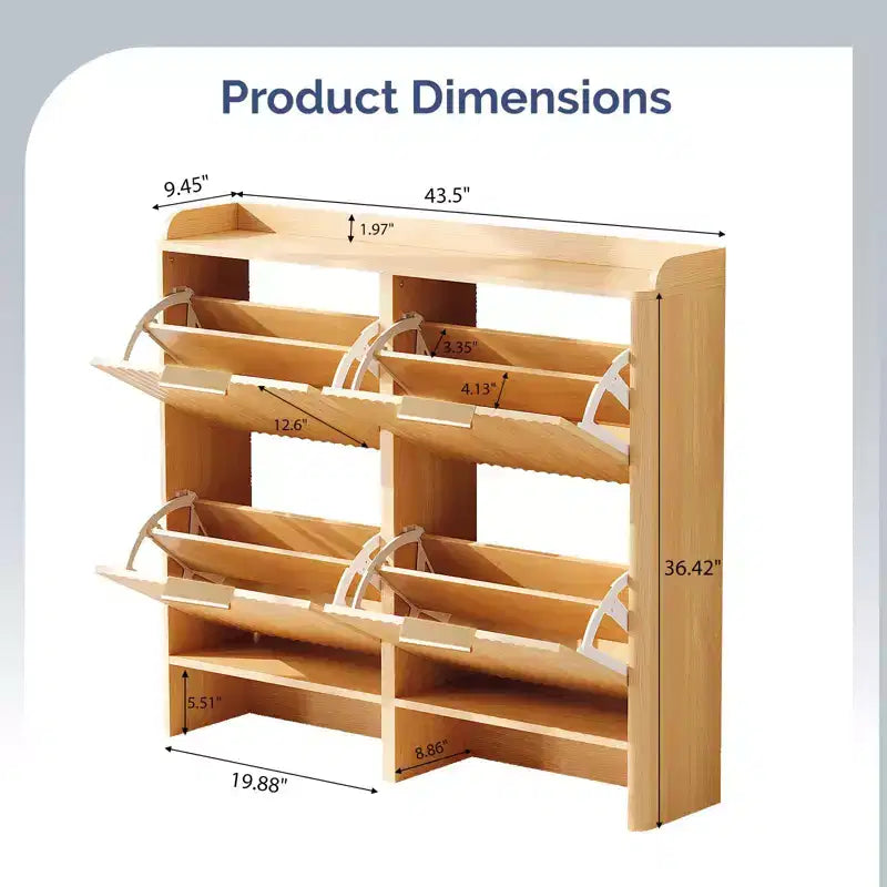 Meuble à chaussures à 4 portes abattantes avec déflecteur de dessus de table, style à lattes