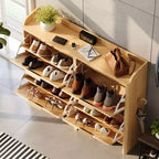 Meuble à chaussures à 4 portes abattantes avec déflecteur de dessus de table, style à lattes