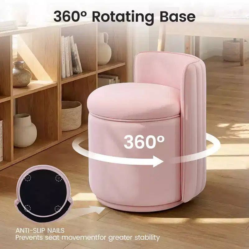 Chaise de vanité en velours avec rangement et dossier ondulé