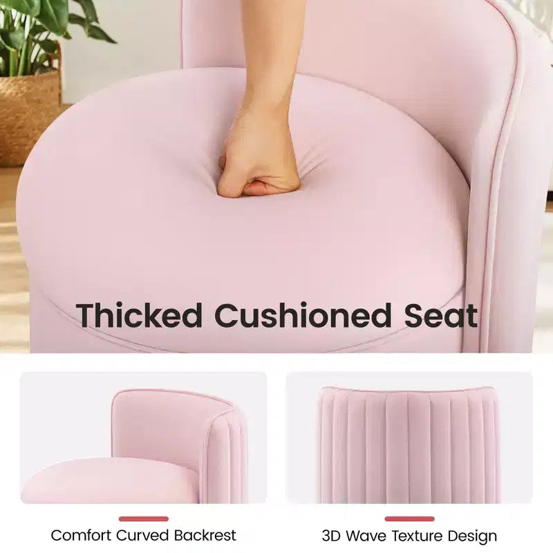 Chaise de vanité en velours avec rangement et dossier ondulé