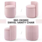 Chaise de vanité en velours avec rangement et dossier ondulé