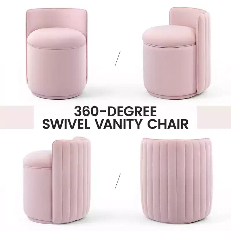 Chaise de vanité en velours avec rangement et dossier ondulé