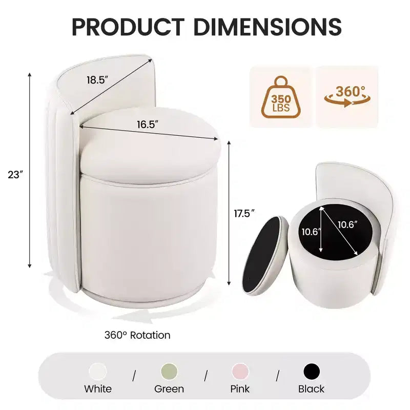 Chaise de vanité en velours avec rangement et dossier ondulé