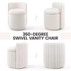 Chaise de vanité en velours avec rangement et dossier ondulé
