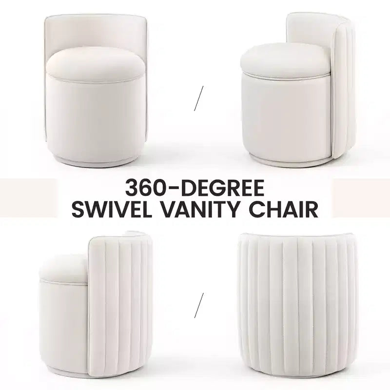 Chaise de vanité en velours avec rangement et dossier ondulé