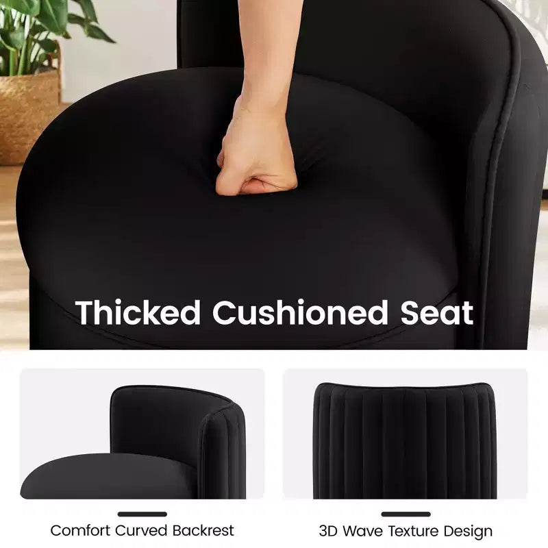 Chaise de vanité en velours avec rangement et dossier ondulé