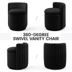 Chaise de vanité en velours avec rangement et dossier ondulé