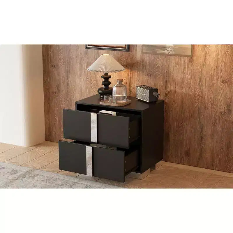 Table de chevet élégante et moderne à 2 tiroirs avec accents miroirs