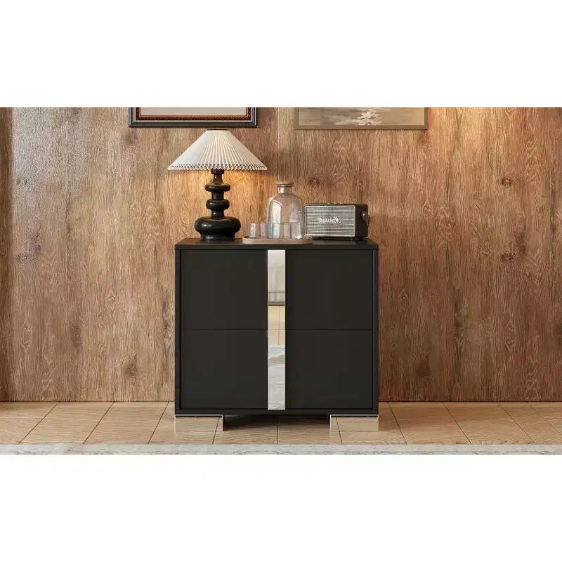 Table de chevet élégante et moderne à 2 tiroirs avec accents miroirs