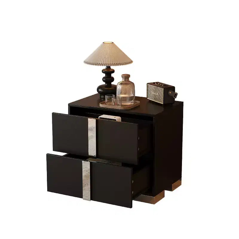 Table de chevet élégante et moderne à 2 tiroirs avec accents miroirs