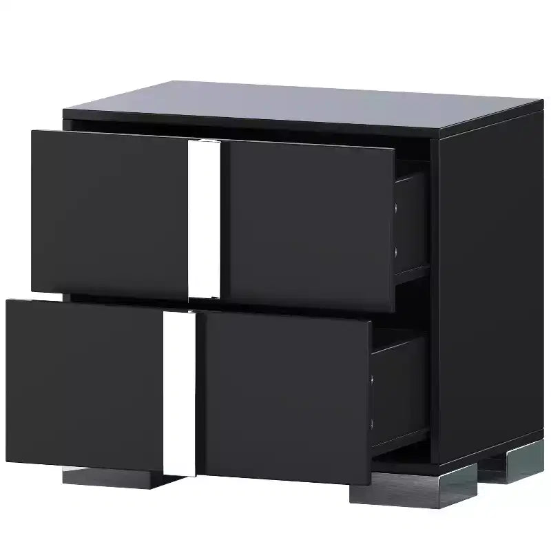 Table de chevet élégante et moderne à 2 tiroirs avec accents miroirs