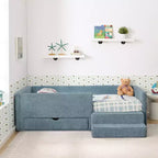 Cadre de lit plateforme pour enfant taille jumeau Lit pour tout-petit avec barrière de sécurité et tiroir de rangement