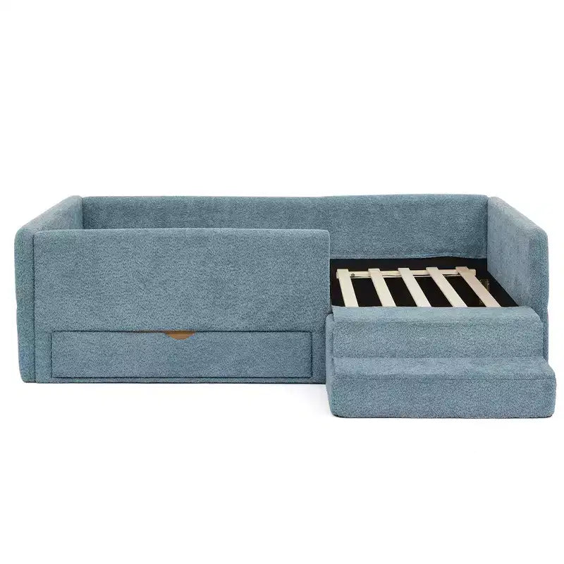 Cadre de lit plateforme pour enfant taille jumeau Lit pour tout-petit avec barrière de sécurité et tiroir de rangement