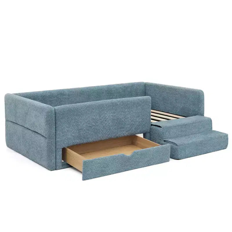 Cadre de lit plateforme pour enfant taille jumeau Lit pour tout-petit avec barrière de sécurité et tiroir de rangement