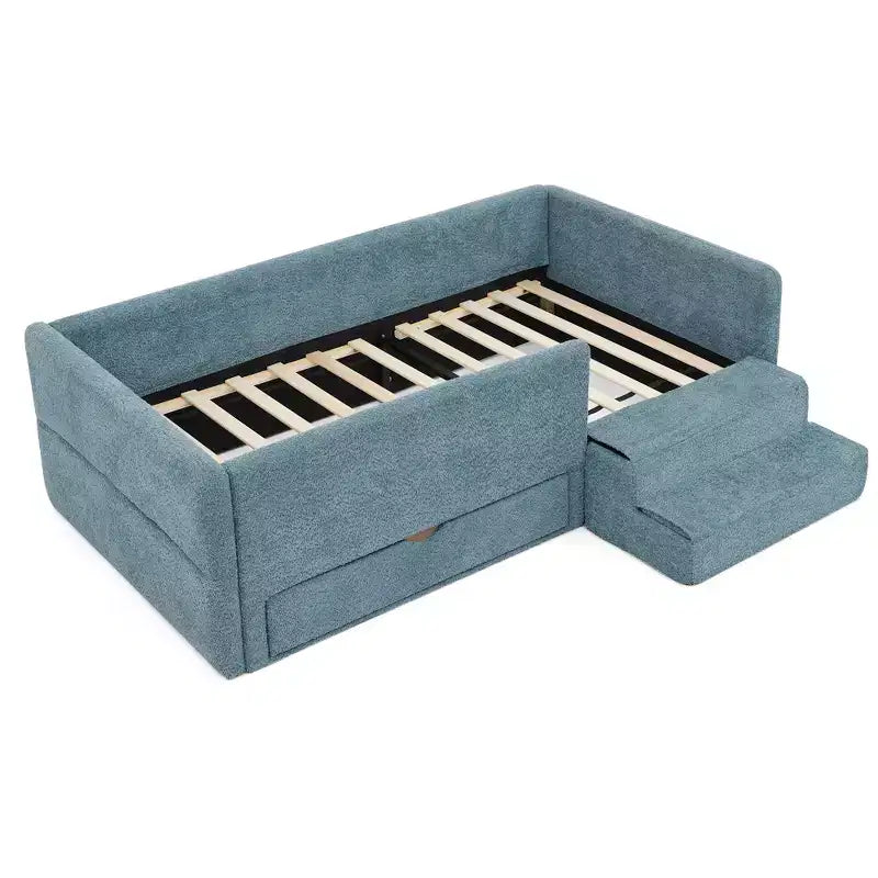 Cadre de lit plateforme pour enfant taille jumeau Lit pour tout-petit avec barrière de sécurité et tiroir de rangement