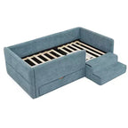 Cadre de lit plateforme pour enfant taille jumeau Lit pour tout-petit avec barrière de sécurité et tiroir de rangement