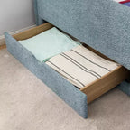 Cadre de lit plateforme pour enfant taille jumeau Lit pour tout-petit avec barrière de sécurité et tiroir de rangement