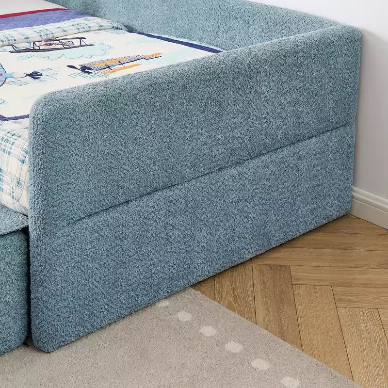 Cadre de lit plateforme pour enfant taille jumeau Lit pour tout-petit avec barrière de sécurité et tiroir de rangement